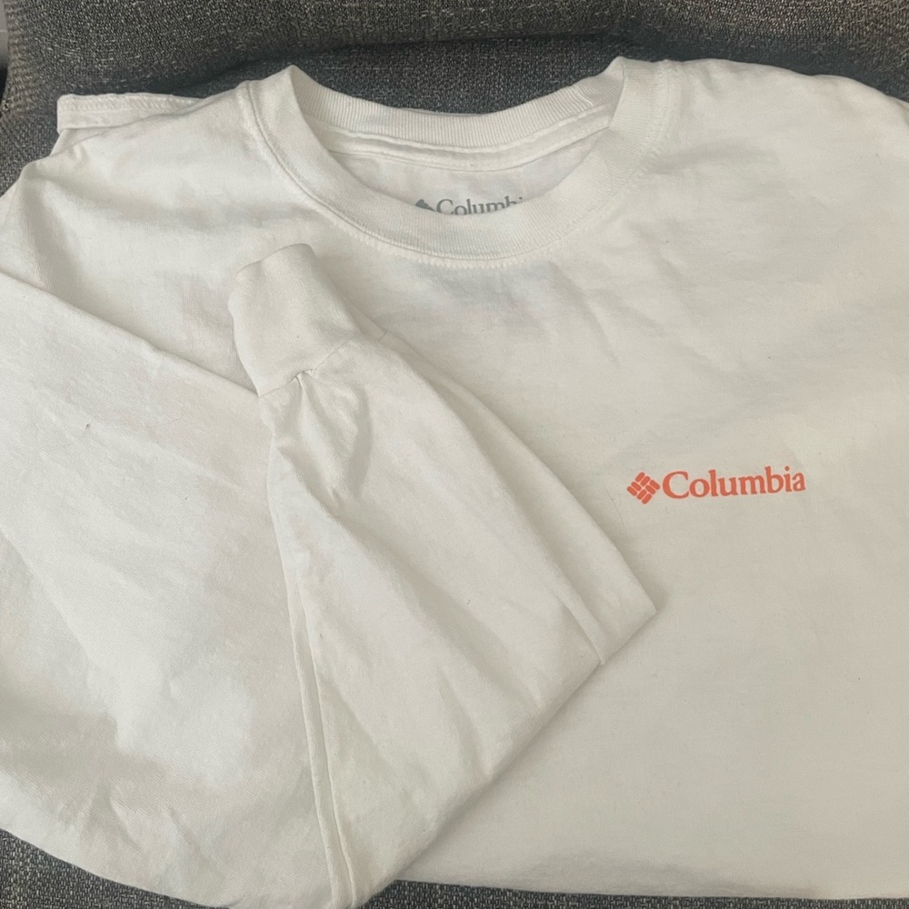 SUMMER SALE Men’s long sleeve, Columbia, white T-shirt with print on back - Picture 3 of 4